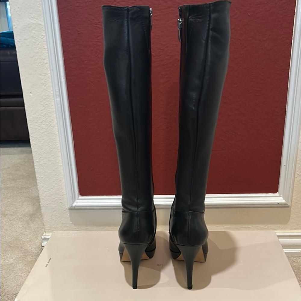 Black Leather Vince Camoto Knee-High Boots - Picture 3 of 5